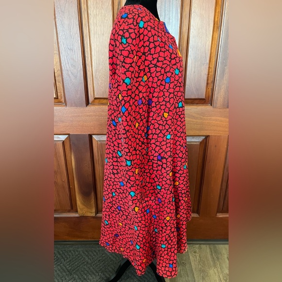 Vintage Anne Crimmins for UMI Collections Triangles Buttons Red Silk Dress Sz 14 - Picture 4 of 12